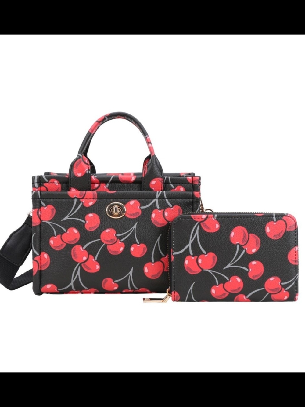 ‼️🔥Black Cherry Print Women's Tote and Wallet Set